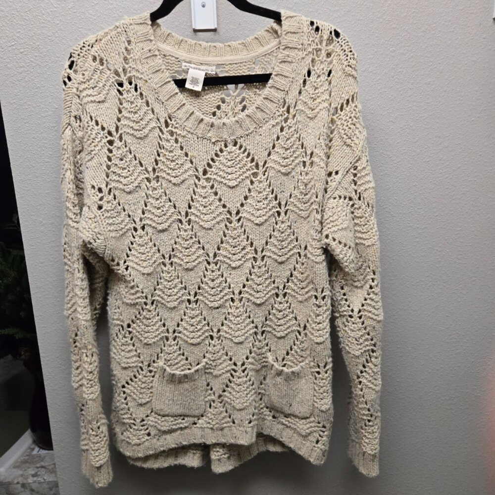 Women's RUFF HEWN Open Knit Sweater w/ Pockets - Oatmeal
